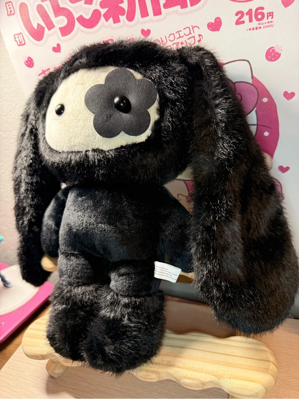 Black and White Bunny Plush with Floral Eye Patch (11in)